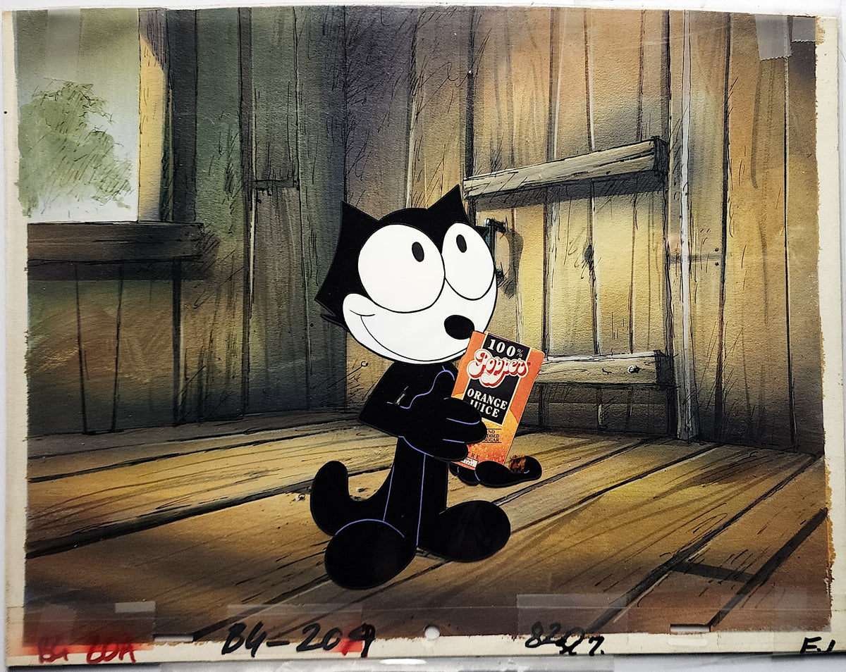 Felix the Cat Animation Production Cel 100% Popper Orange Juice Advertisement - 4918